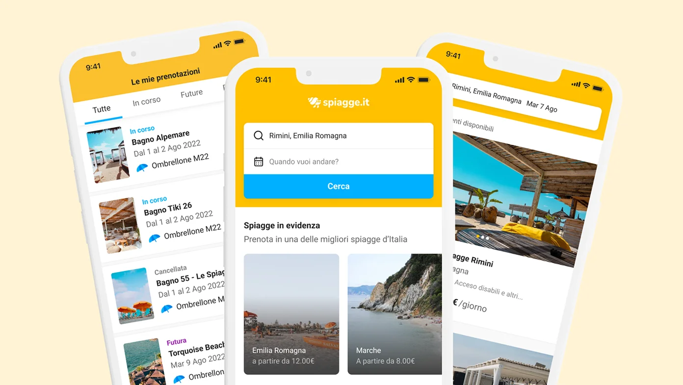 Redesigned mobile app UI for Spiagge.it beach booking platform